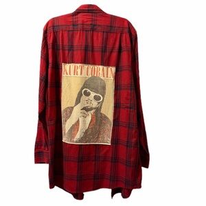 Kurt Cobain flannel upcycle with pockets men